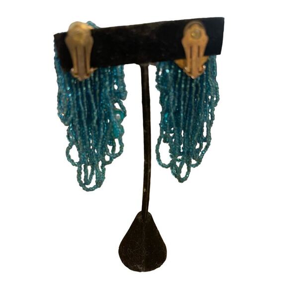 Earrings clip jade handmade beads small & aurora borealis Jade   3” - Picture 2 of 2